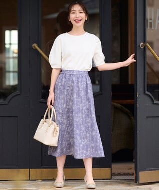 ANY SIS 【洗える】ラインフラワーストライプ スカート ライトブルー系