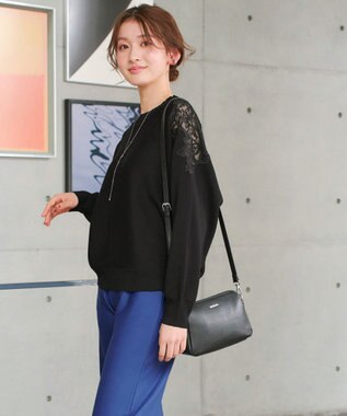 Tiaclasse 肩レースドルマンニットトップス ブラック