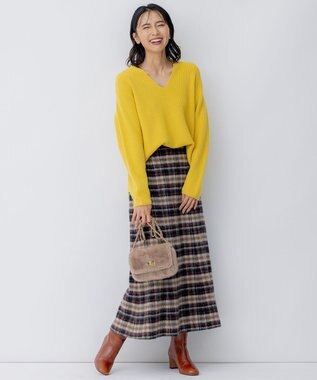 23区 L 【洗える】ウールミドルゲージ Vネック ニット イエロー系