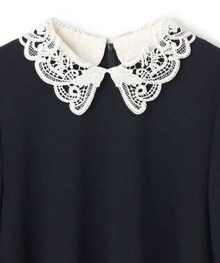 UNFILO L 【2WAY】BEAUTY MOVE レース襟ブラウス ネイビー