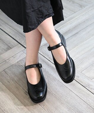 APOM 本革メリージェーンブローグシューズ 30 ブラックG