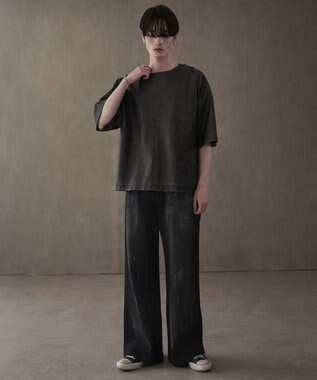 WEGO シルバープリントバギーフレアデニム デニムブラック