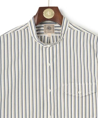 J.PRESS MEN 【クールマックス】サッカーマルチストライプ バンドカラーシャツ ブルー系1