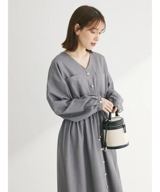 Green Parks ・ＥＬＥＮＣＡＲＥ　ＤＵＥ　Ｖネックイロイロ釦ワンピース Gray Mixture