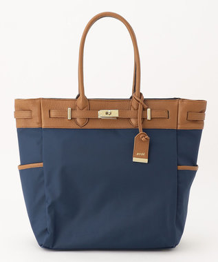 UNBILLION perche ナイロン×ゴートヒネリ金具トートバッグ ネイビー