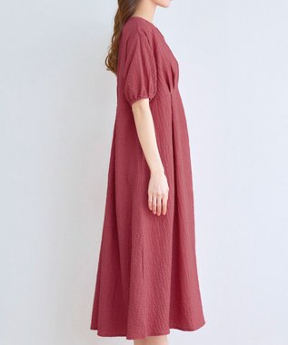 Tiaclasse L 【新色追加】ワッフルVネックワンピース ディープピンク