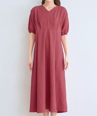 Tiaclasse L 【新色追加】ワッフルVネックワンピース ディープピンク