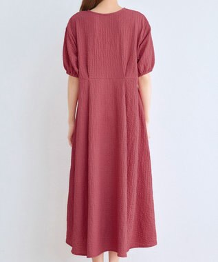 Tiaclasse L 【新色追加】ワッフルVネックワンピース ディープピンク