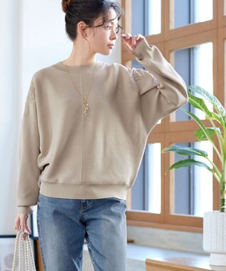 Tiaclasse 肩レースドルマンニットトップス ベージュ