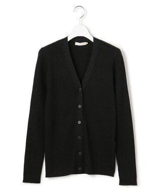 ICB L 【洗える】 エクストラファインメリノリブ Vネックカーディガン ブラックラメ系