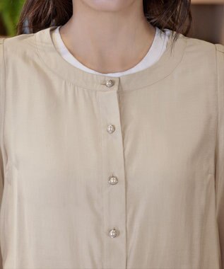 Tiaclasse L 【洗える】パールボタンシアーブルゾン ベージュ