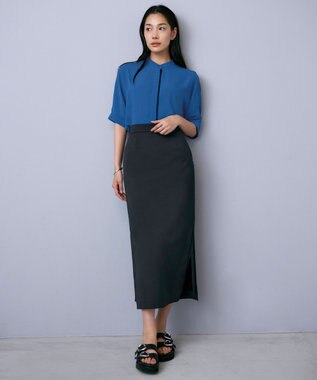 ICB 【洗える】シェルタリングドライサテン タイトスカート ブラック系