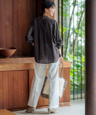 23区 【Oggi10月号掲載/洗える】ウールシアービエラ バンドカラー シャツ グレー系