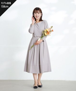 Tiaclasse 【セレモニー・新色追加】リボンベルトフレアワンピース グレー