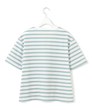 23区 【洗える】シアーフライスボーダー Tシャツ オフ×ライトセージ