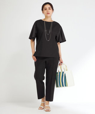 23区 L 【Lサイズ限定】ソフトストレッチポンチ テーパードパンツ ブラック系