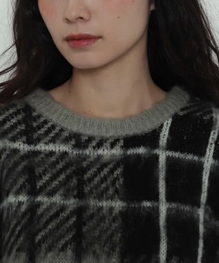 WEGO 【2025年秋冬新作】シャギーパターンニットBIGプルオーバー グレーチェック1