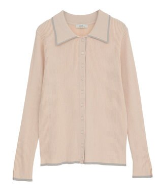 earth music&ecology バイカラートリムロングニットカーディガン Ivory