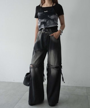 WEGO スリットダメージルーズデニム ブラック