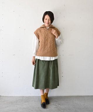 muuc 5種類の模様編み  パッチワーク柄ケーブル模様編みベスト キャメル