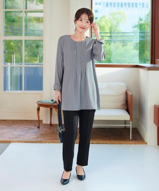 Tiaclasse 【洗える】ピンタックチュニックブラウス グレー