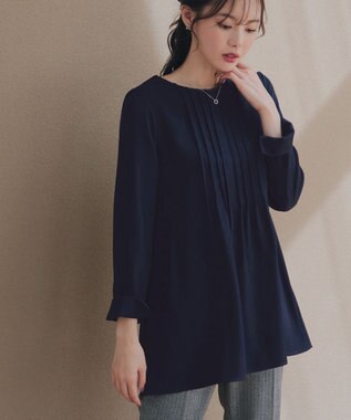Tiaclasse 【洗える】ピンタックチュニックブラウス ネイビー