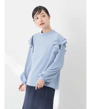 earth music&ecology フリルスリーブブラウス Blue