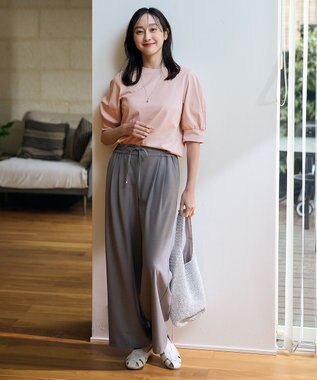 ANY 【ウエストゴム】イージーケアライトストレッチワイドパンツ チャコール