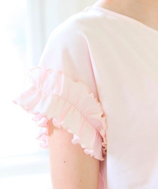 Feroux 【汗ジミが目立たない】フリル袖ペプラムデザインTシャツ ピンク系
