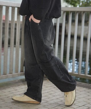 WEGO スウィッチングデニムカーゴパンツ デニムブラックソノタ