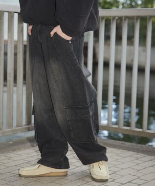WEGO スウィッチングデニムカーゴパンツ デニムブラックソノタ