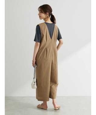 Green Parks 綿麻混サロペット Dark Beige