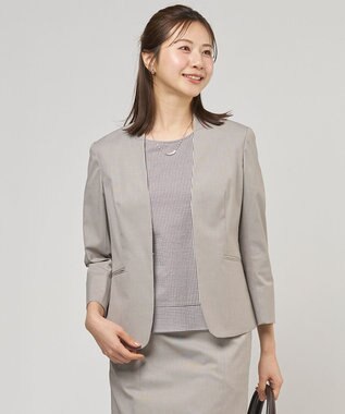 J.PRESS LADIES 【セットアップ対応・洗える・撥水】コットンFITTY ノーカラー ジャケット ベージュ系1
