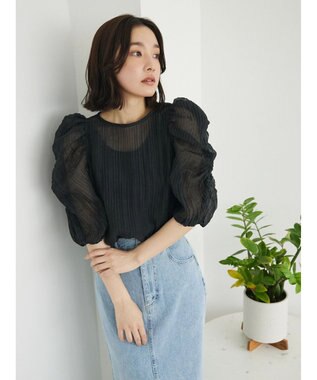 Green Parks ・ＡＮＤ　ＳＥＡＲＣＨ　シアーパワーショルダーブラウス Black