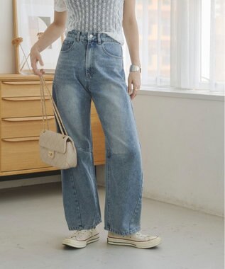WEGO 【ANGIE VINTAGE】バレルレッグデニムパンツ ブルー