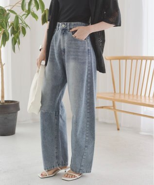 WEGO 【ANGIE VINTAGE】バレルレッグデニムパンツ ブルー