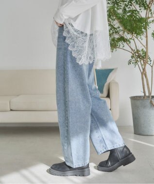 WEGO 【ANGIE VINTAGE】バレルレッグデニムパンツ ブルー
