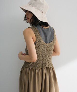 Green Parks ・ＳＵＧＡＲ　ＳＰＯＯＮ　クロシェキリカエワンピース Gray Beige