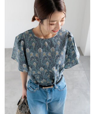 Te chichi 【LIBERTY FABRICS】フレアスリーブブラウス チャコールグレー
