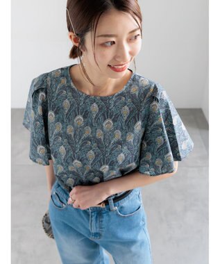 Te chichi 【LIBERTY FABRICS】フレアスリーブブラウス チャコールグレー