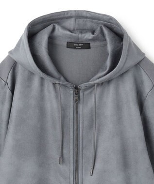 JOSEPH HOMME 新素材【ストレッチ/光沢感】レザーライクジャージーコンビ　フーディー ライトグレー系