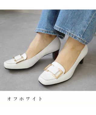 Pointer 日本製 本革バックルパンプス オフホワイト