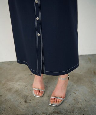 GRACE CONTINENTAL 配色ステッチワークシャツワンピース ネイビー