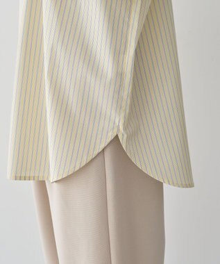 Green Parks イージーケア抜け衿シャツ Stripe Yellow
