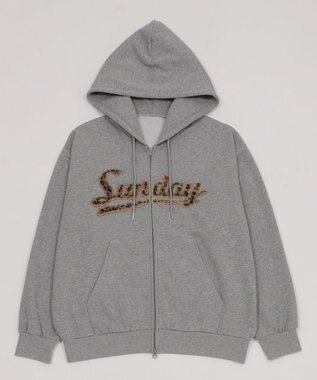 WEGO 【ユニセックス着用ITEM/SMLサイズ展開】レオパードワッペンダブルZIPパーカー 杢グレー