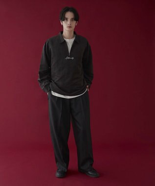 WEGO フェイクスウェードハーフZIPシャツ（LS） ブラック中濃色