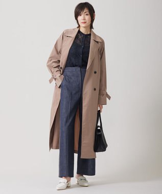 ICB L 【洗える】ナイロンラッセルレース バンドカラーシャツ ネイビー系