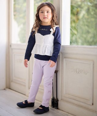 ANY KIDS キャミソール付き 長袖Tシャツ オフホワイト×ネイビー