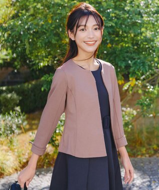 Tiaclasse L 【洗える】ノーカラーポンチジャケット ピンクモカ