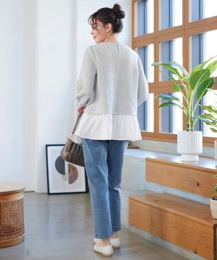 Tiaclasse ツイードコンビフレアチュニック サックス